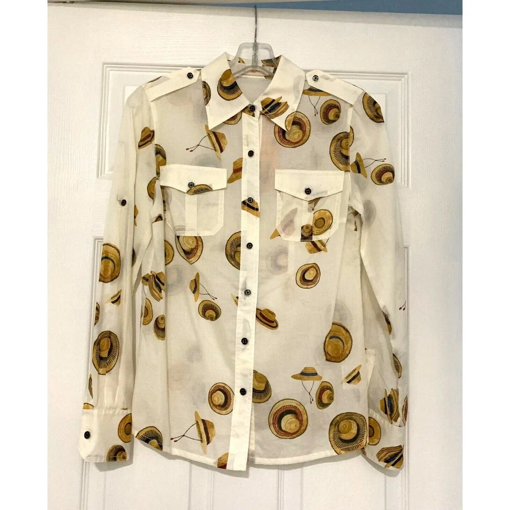 NWT Tory Burch Brigitte Button‎ Up Blouse Shirt Top Hats sz 2 $195 Cotton